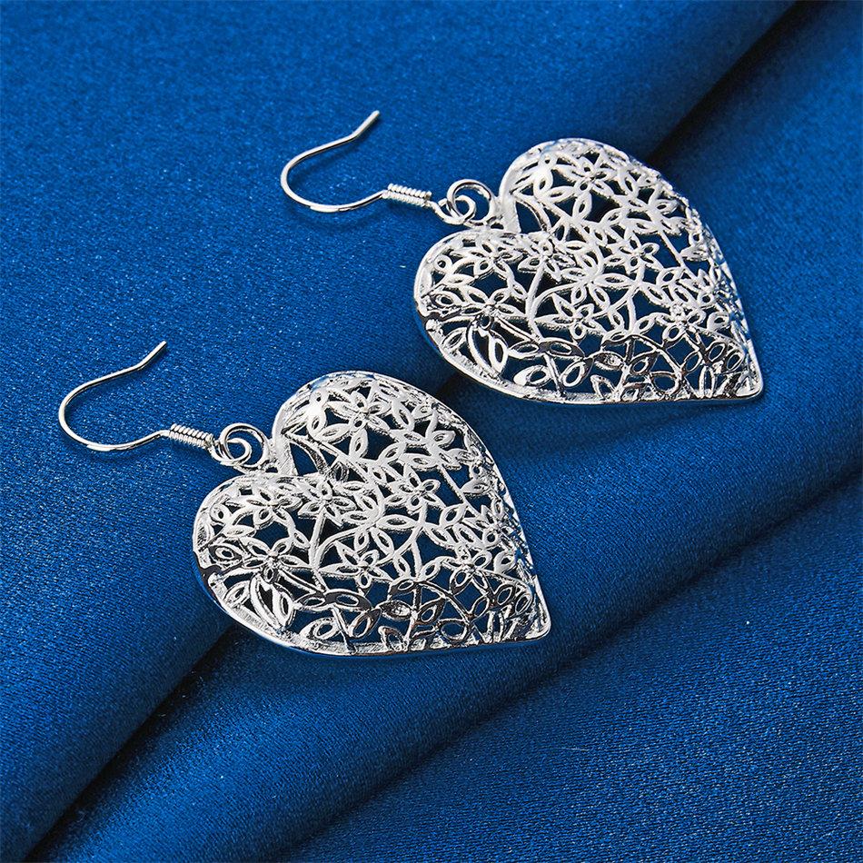 Elegant 925 Sterling Silver Delicate Heart-Shaped Openwork Earrings, Fashionable Women's Wedding Jewelry Accessories
