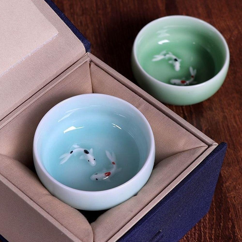 Krakelee Goldfisch Seladon Porzellan Teetassen 60ml zarte Longquan Teetasse Schale gebrauchsfähig Kungfu Chinesische Teetasse Geschenk