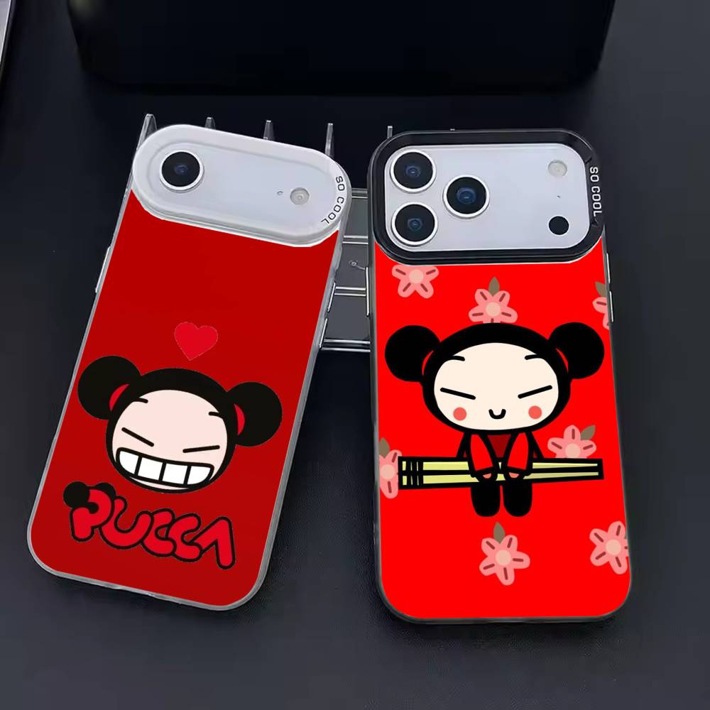 Cute Cartoon-Pucca Phone Case Color Silver Shell For IPhone 17 16 15 14 13 12 11 Pro Max Plus