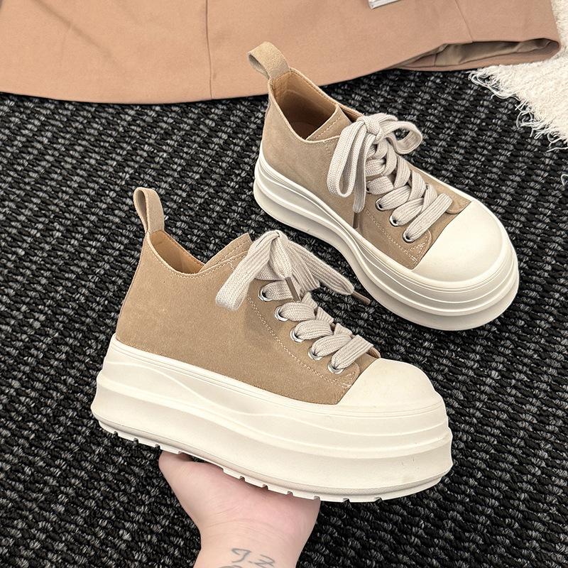 Fashion thick-soled heightening versatile women's casual shoes autumn comfortable simple non-slip canvas shoes Korean version lace-up board shoes
