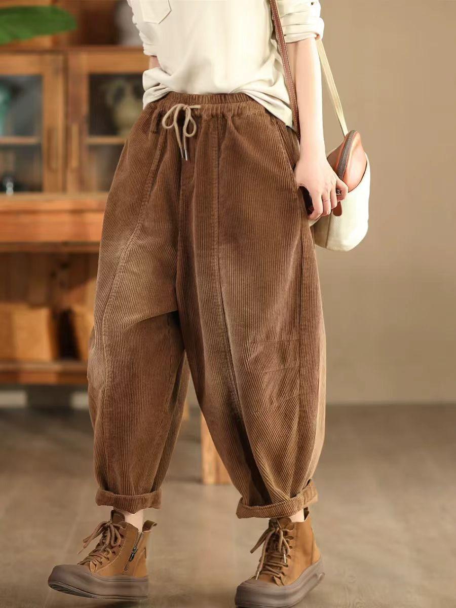 

Johnature женские зимние винтажные свободные шаровары с эластичной талией в китайском стиле повседневные брюки в винтажном стиле One Size жёлтый