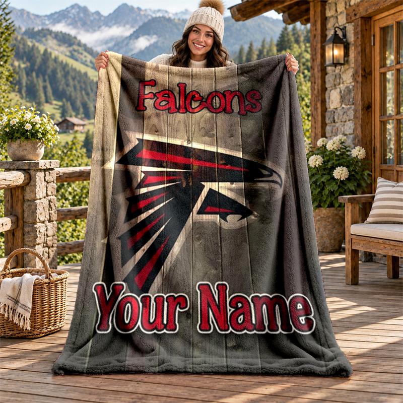 Atlanta Falcons Custom Name Flannel Blanket Personalized Soft Warm Plush Throw Blanket Customized Gift for Family Friends