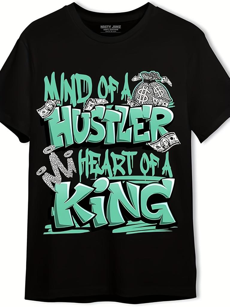 Generic Hustler Heart King Unisex T-Shirt 220g Cotton Graffiti Money Print AJ3 Match Black/White Casual