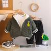 0-5-year-old boys' long sleeved 3-piece set, Children's winter velvet warm cotton suit set, Teddy bear printed jacket