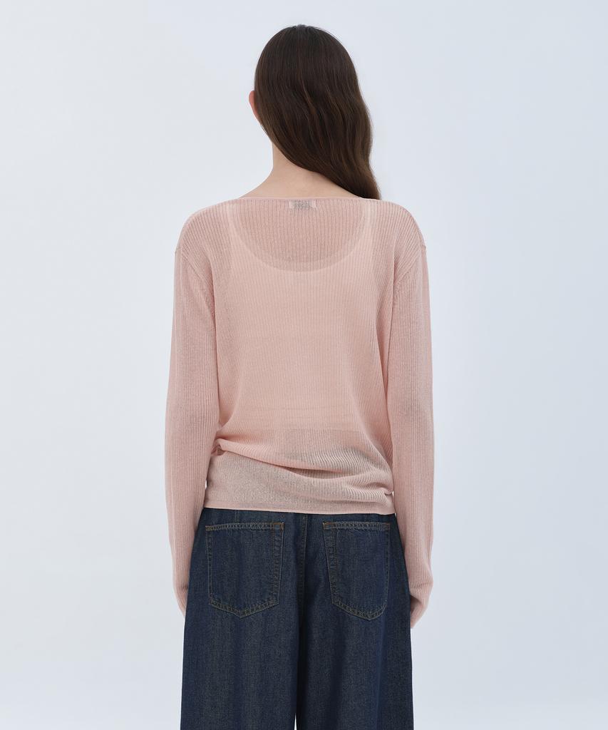 MUSINSA STANDARD WOMAN Women'S Linen Blend Ribbed V-Neck Sheer Knit [Indian Pink]