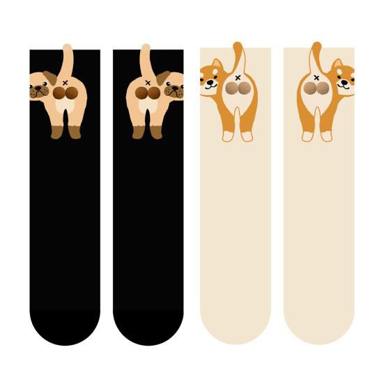 Women's Cute Dog Socks with 3D Fuzzy Balls Funny Novelty Animal Print Crew Cotton Socks for Women Girls Dog Lovers