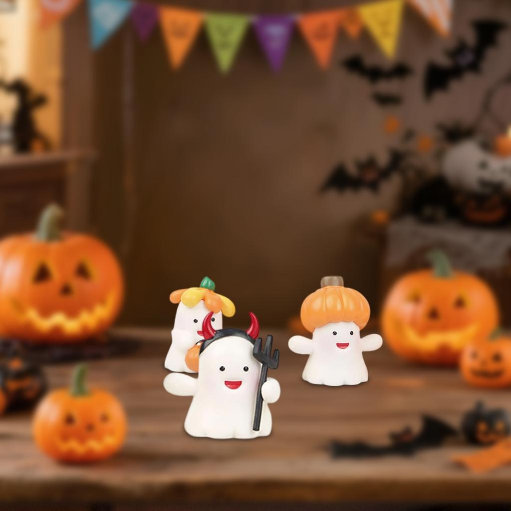 8 PCS Halloween Miniature Figurines Cute  Resin Pumpkin   Crafts  Holding  & Pumpkin Basket Micro  Ornaments Kit For Garden