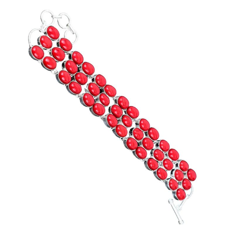 

Браслет ручной работы из серебра 925 пробы с красным кораллом и штампованным коралловым драгоценным камнем 925 пробы 7 красный