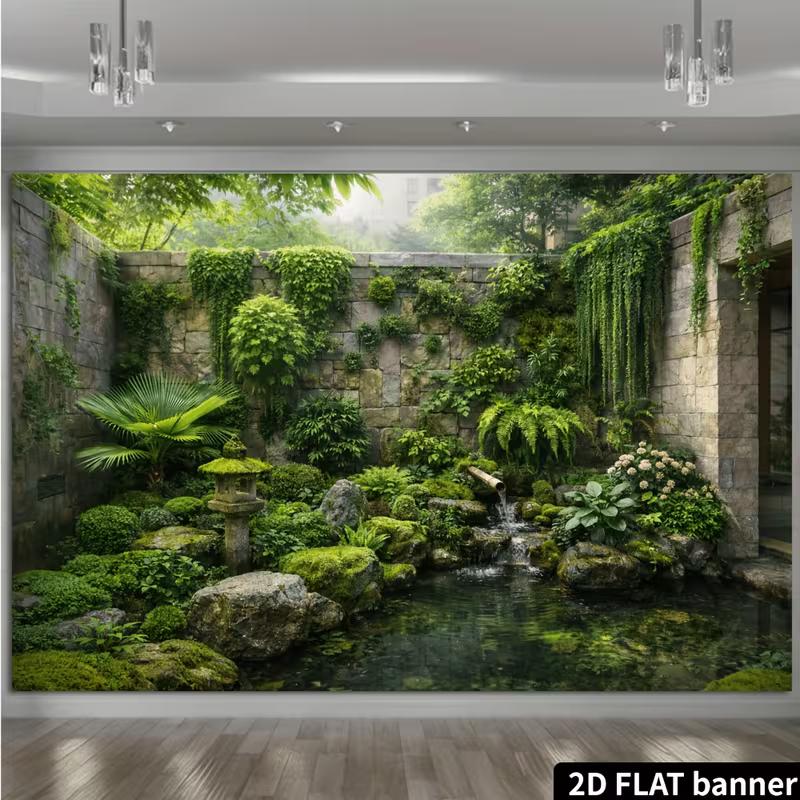 2D Asian Meditation Garden Portrait Photo Backdrop