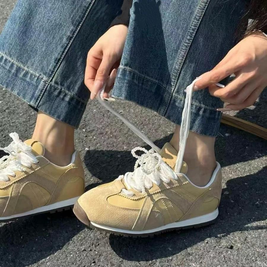 Fairy wind bow German training shoes women's 2025 autumn new fashion leisure sports thick-soled non-slip Forrest Gump shoes