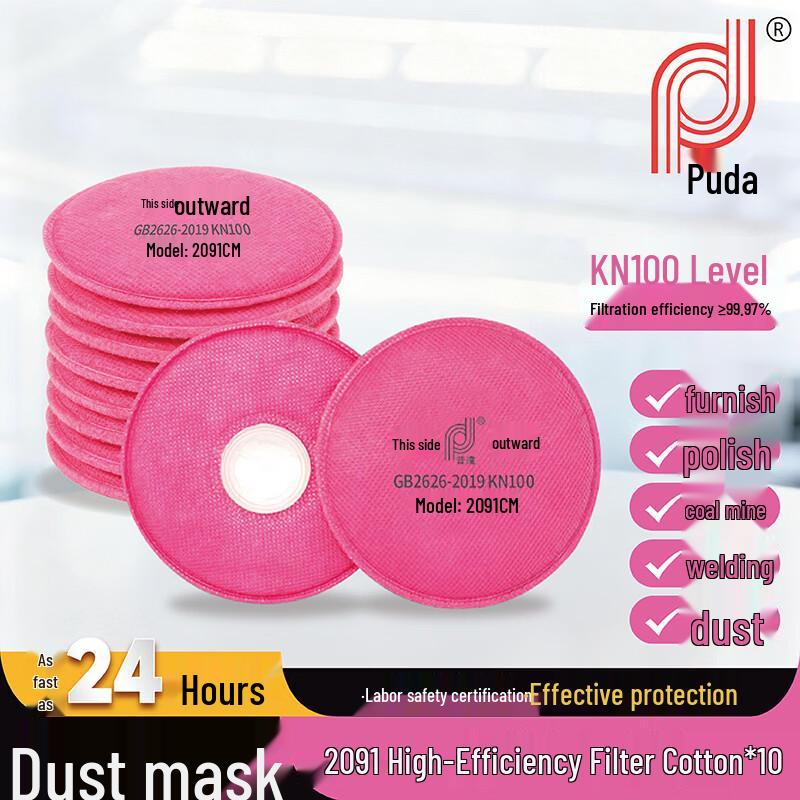 Puda 2091 KN100 Dust Mask Filter Cartridge (10-Pack) One Size