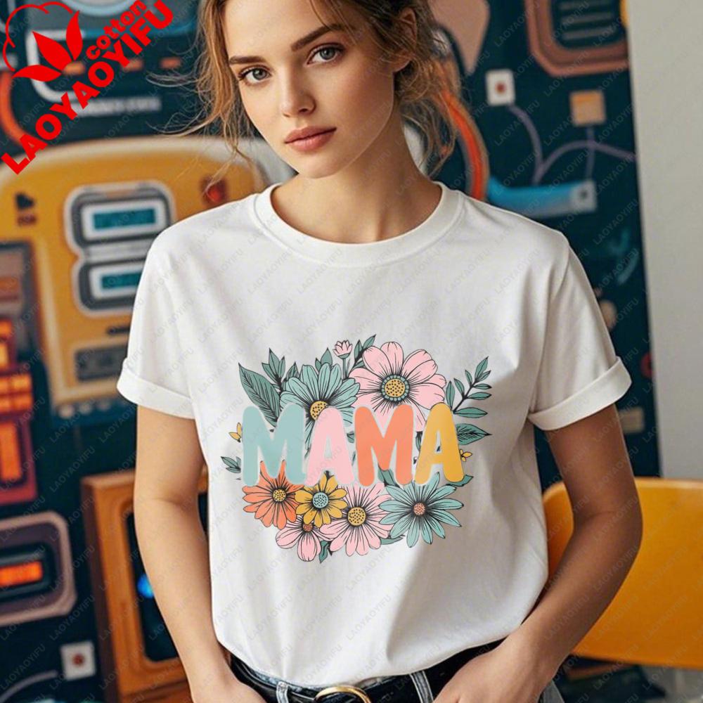 Flower Mama Shirt Women Mama Graphic Tee Fashion Summer Women Crewneck Tops Creative Design Tshirt Mothers Day Gift Tshirt