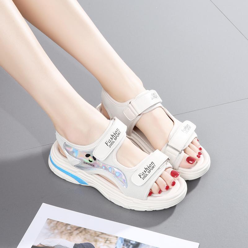 Taoffen Sommerliche Freizeitsandalen für Damen Atmungsaktive Canvas Klettverschluss Zehenfrei Sandalen Leicht Weich Pendeln Dicke Sohle Damenschuhe