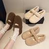 Gentle Fairy Wind Round Head Word with Lamb Wool Shoes Female Autumn and Winter Wear Flat-bottomed Pregnant Women Warm Bean Cotton Shoes