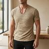 Męska Koszulka z Frędzlami Retro V-Neck Krótki Rękaw Stylowa Postrzępiona Letnia Koszulka na Imprezę Plażę Wakacje Siłownię