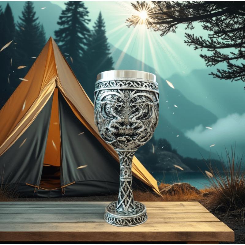 Western Retro Dragon Totem Resin Stainless Steel Wine Glass Personalized Niche High-value Cocktail Cup Goblet Three-dimensional