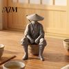 Atmospheric Retro Room Decor 3D Printed Ancient Chinese Hermit Warrior Figurine, Swordsman Statue with Bamboo Hat, Desktop Archeology Rack Mini