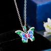 Colar Pingente Borboleta Esmaltada Colorida Huitan para Mulheres Exquisite Acessórios de Noivado Casamento Brilhante CZ Moderno