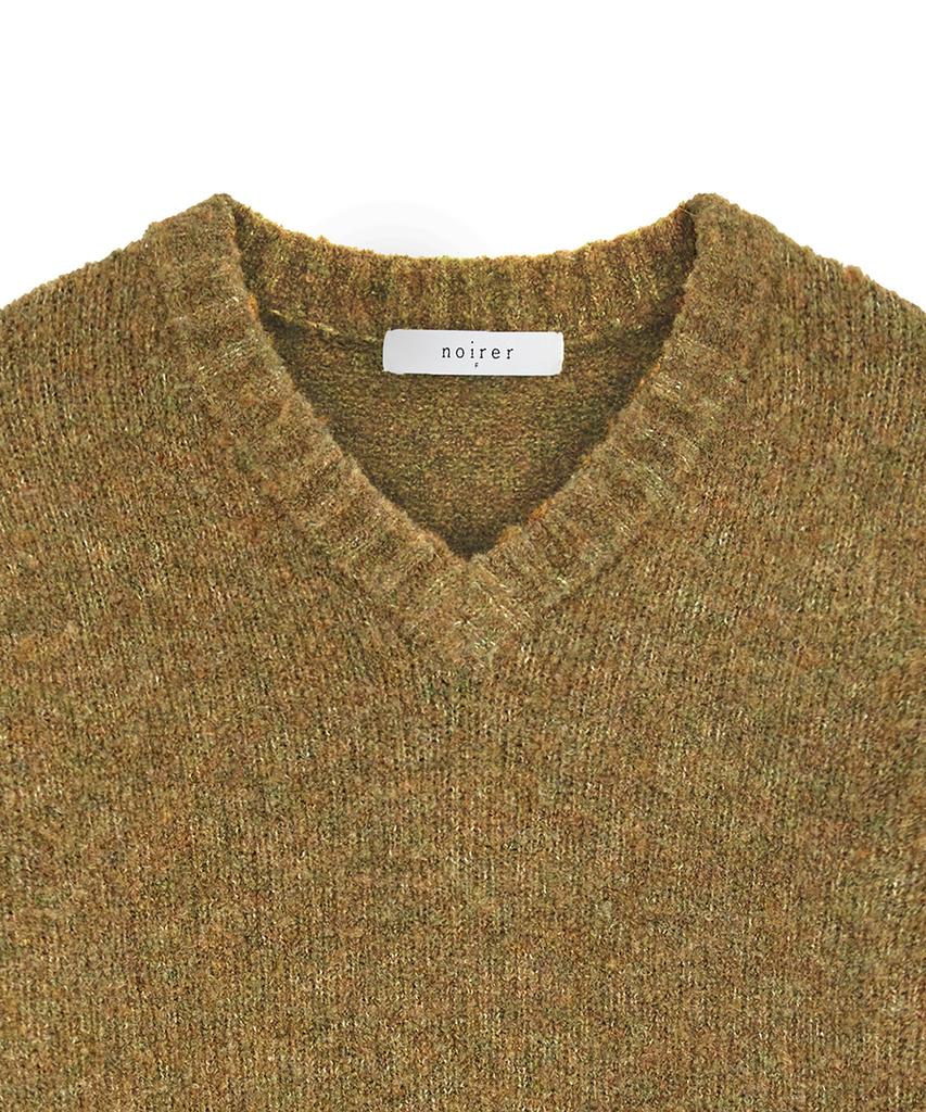 NOIRER FOR WOMAN Boucle V-Neck Oversized Sweater (Orange Green)