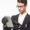Nappaglo Leather Sheepskin Gloves with Smartphone Handmade Driving Gloves with Long Fleece Lining Smartphone Men's Zipper, Compatible, (Size M, Black,