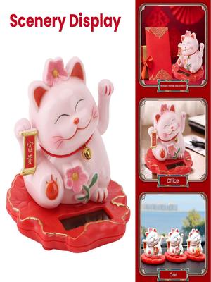 Solar Powered Lucky Cat Para Office, Dinheiro De Sorte, ABS Tradicional Chinês Acenando Braço, Sensing Luz Decorativa