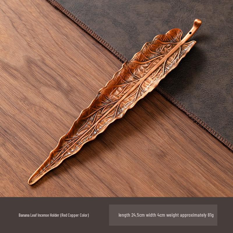 Antique Alloy Banana & Bodhi Leaf Incense Holder for Home - Creative Sandalwood Agarwood Stick Burner