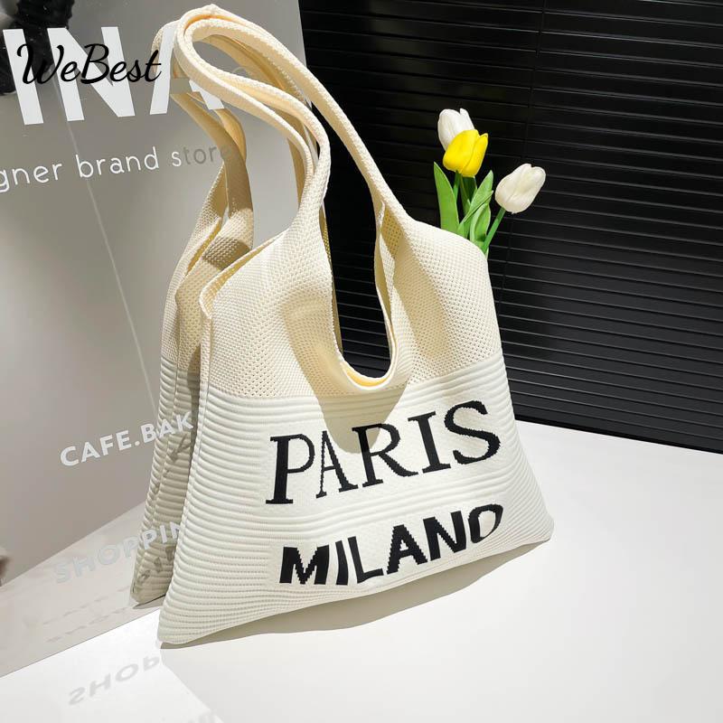 

Knitted Letter Vintage Tote Shoulder Shopping Bag розовый