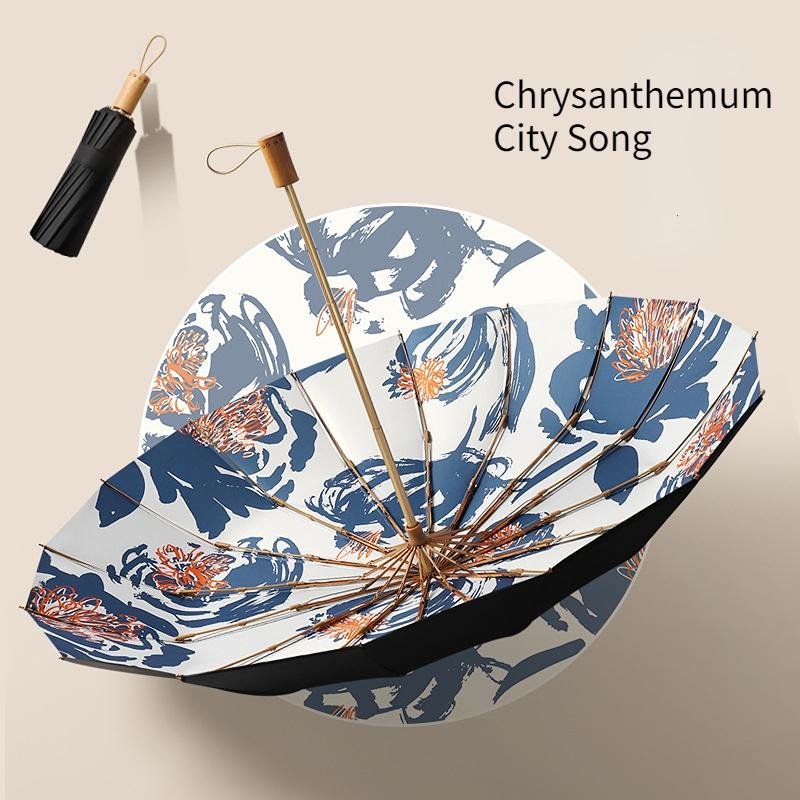 

2023 Новый тройной складной 16 ребристый зонт с ручным открытием для солнечных и дождливых дней, художественный зонтик в стиле ретро в китайском стиле