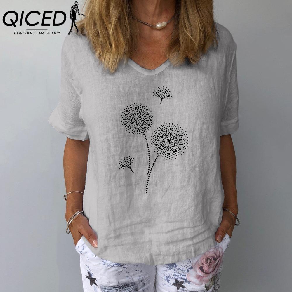 

QICED Женские Модные Повседневные Блузки и Рубашки с Коротким Рукавом и Круглым Вырезом XL