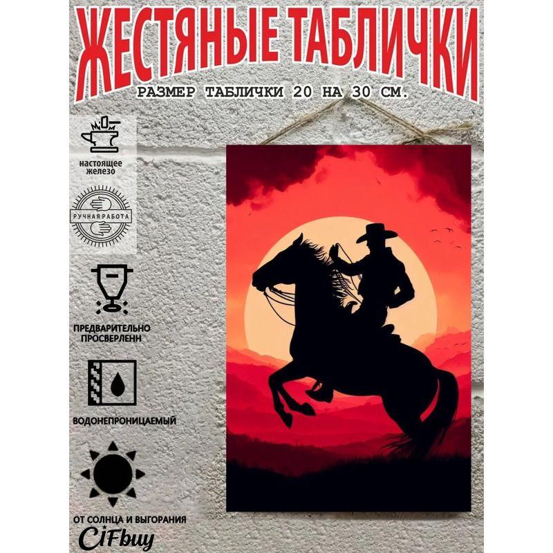 Cowboy on Horse Metal Tin Sign 20x30cm Rustic Wall Decor