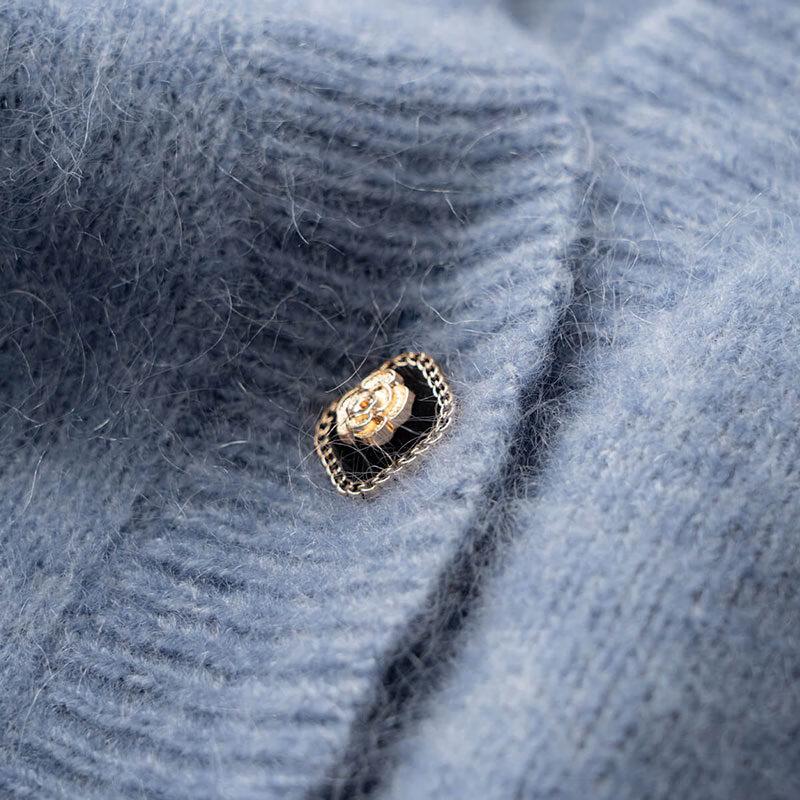 Women's V-Neck Retro Knit Cashmere Cardigan