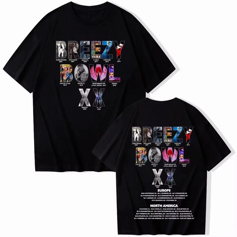 Chris Brown Breezy Bowl XX Tour 2026 Cotton Printed Tshirt Harajuku Oneck Casual Vintage Hip Hop Unisex Fashion TShirt