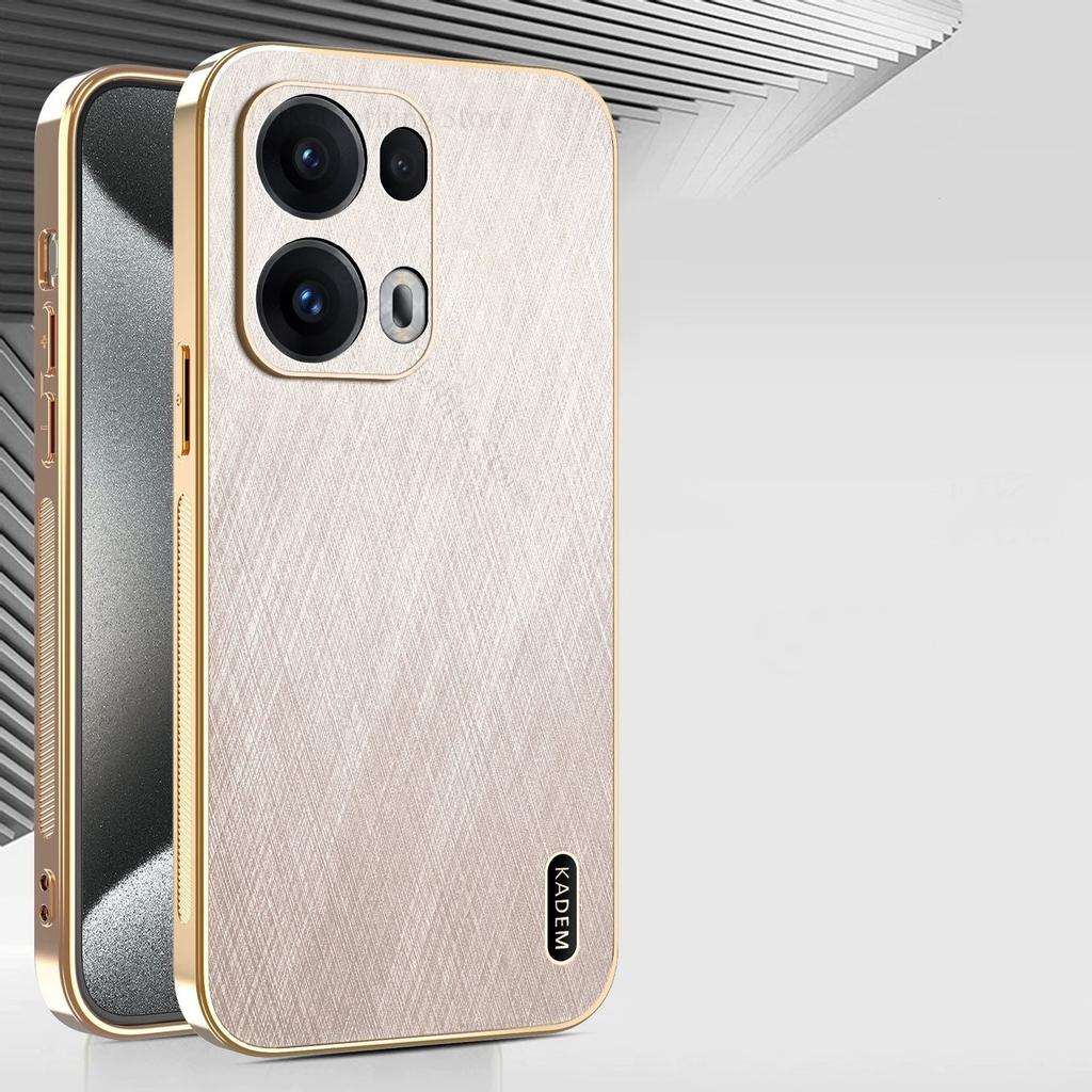 Coque en Cuir Texture Soie Dorée Plaqué pour Oppo Reno13 F 13 Pro Coque Rigide Électroplaquée pour Reno 11 10 12 Pro 8 Pro Plus
