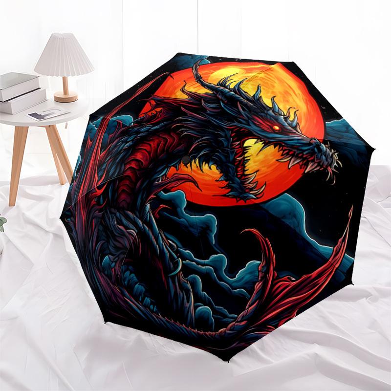 1pc Dragon Artwork Automatic Umbrella - Stylish, Durable, with 8-Rib Manual Open Design, Elegant Black Handleyy250920162