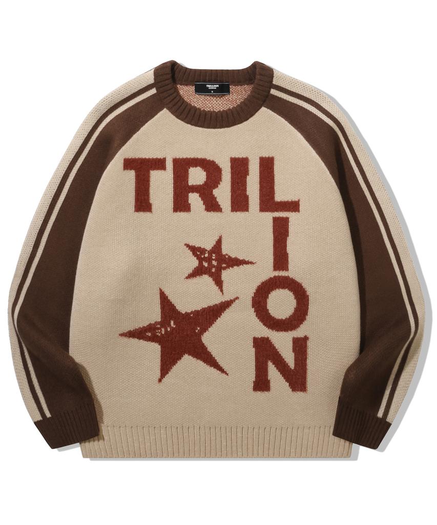 TRILLION Washable Raglan Hairy Graphic Track Knit_Beige
