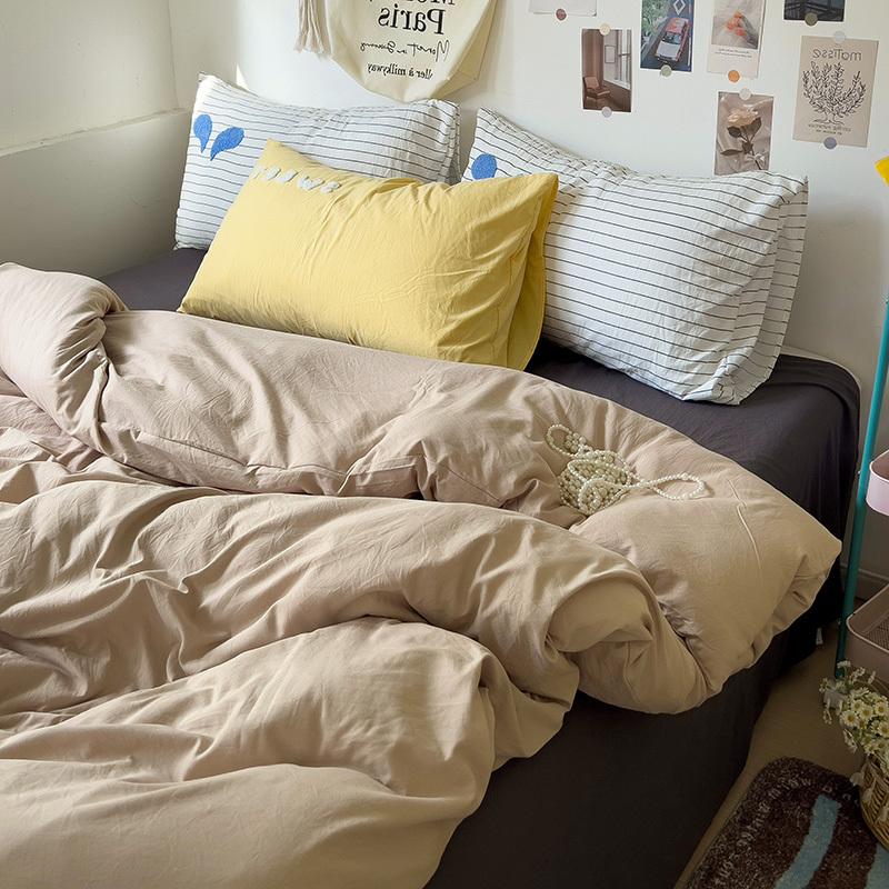 INS Purple Bedding Set Girls Soft Washed Cotton Embroidery Bed Sheet Set Queen King Size Duvet Cover Set With Pillowcases