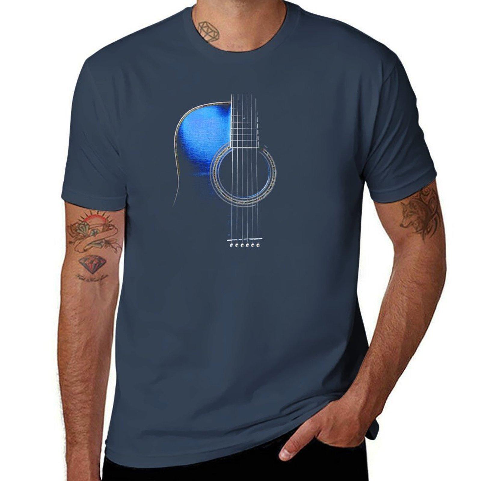 

Blue Acoustic Guitar HiLite TShirt Holiday Simple Tee Shirt S