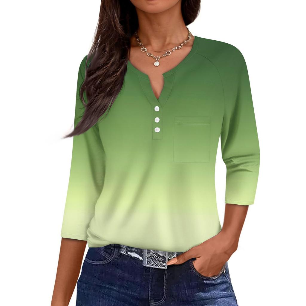 Damen Lässige Mode V-Ausschnitt Locker Vielseitig Farbverlauf Drei-Viertel-Ärmel