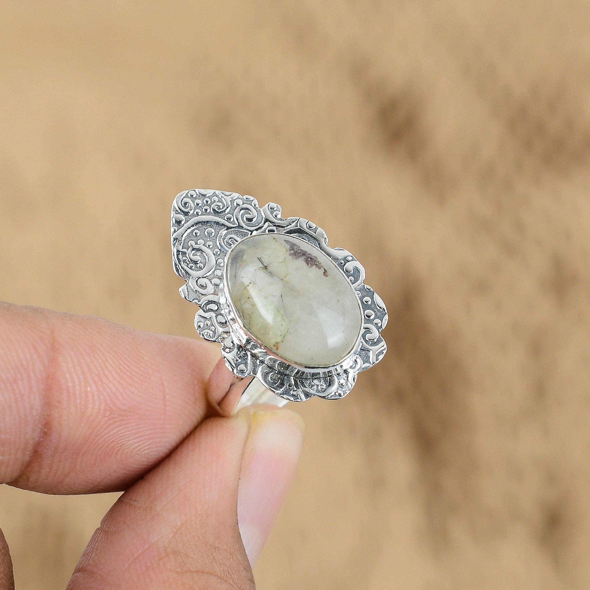 

Mothers day Sale Natural Moss Prehnite Sterling Silver Multi Stone Ring Jewelry Yes