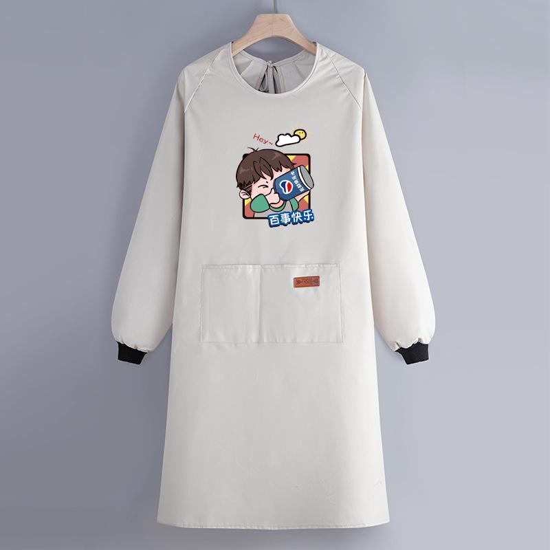 Internet Celebrity Long-Sleeved Apron Household Kitchen Waterproof And Oil-Proof Smock Adult Cartoon Print Cooking Apron