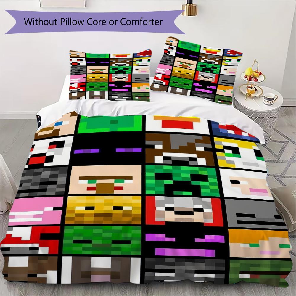 Minecraft Pixel Character Heads Bedding 1 Duvet Cover 2 Pillowcase Without Core Without Core Soft And Comfortable Christmas Birthday Gift