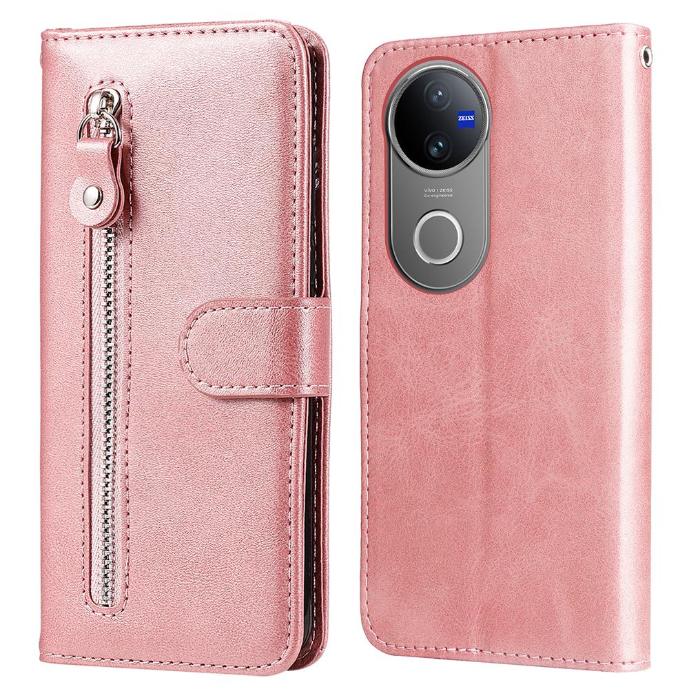For Vivo V50 5G Case Zipper Wallet Calf Texture PU Leather Phone Cover