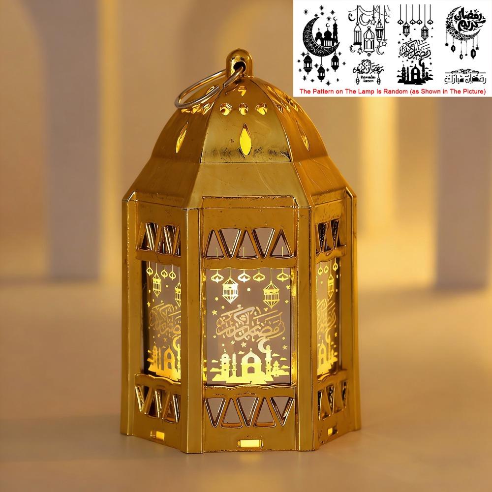 

LED Light EID Mubarak Lantern Moroccan Style European Retro Wind Lantern Star Moon Shape Minimalist Design Eid Decoration золотий
