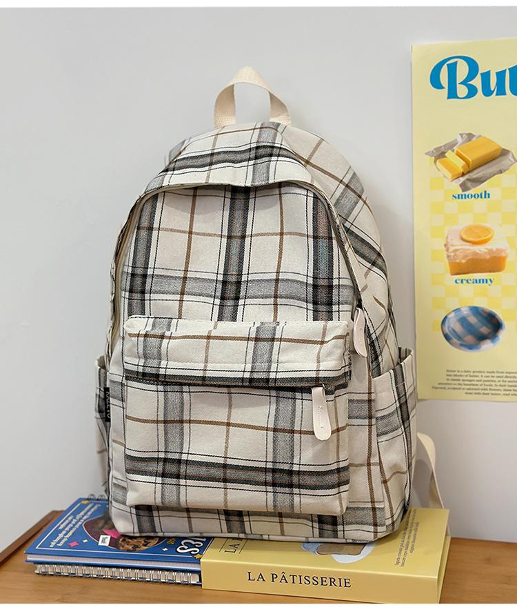 

School bag fashion casual backpack women s plaid bag junior high school men s backpack high school student schoolbag large capacity backpack білий