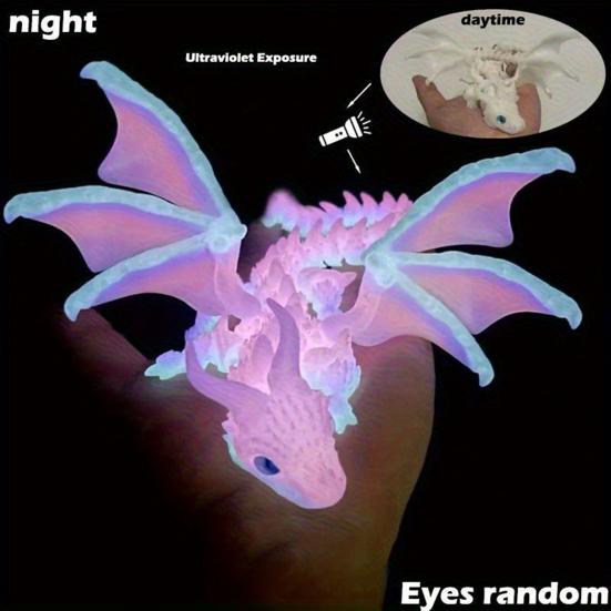 Dragon Imprimat 3D cu Aripi Strălucitor în Întuneric Model de Dragon Flexibil Articulat Jucărie Animal Fidget pentru Decor Masă Acasă Birou