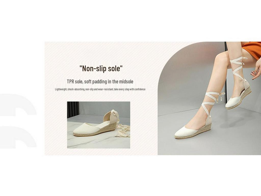 Women's Lace-Up Wedge Heel Straw Sandals - 2024 Spring/Summer Fashion Collection