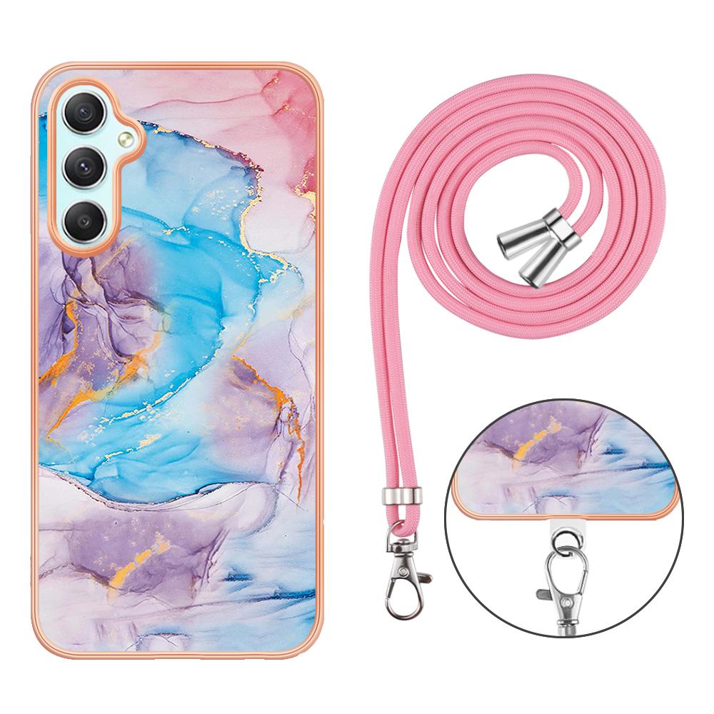 

For Samsung Galaxy A25 5G (Global) (161.0 x 76.5 x 8.3mm) Case with Lanyard IMD Marble Pattern Electroplated TPU Back Cover D
