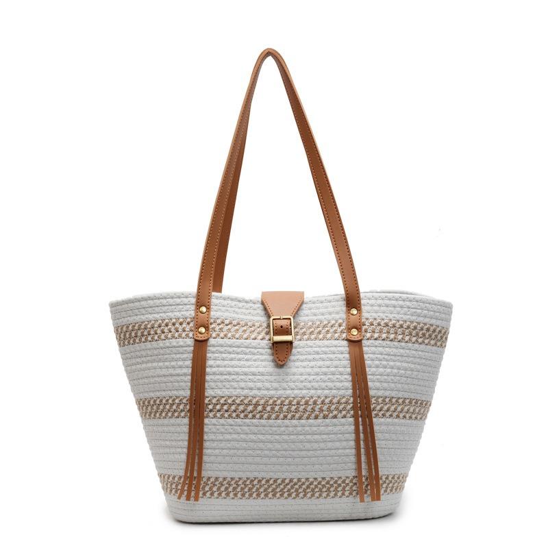 

Commuter big bag women s trend fashion simple tote women s bag retro woven handbag vegetable basket bag off білий колір