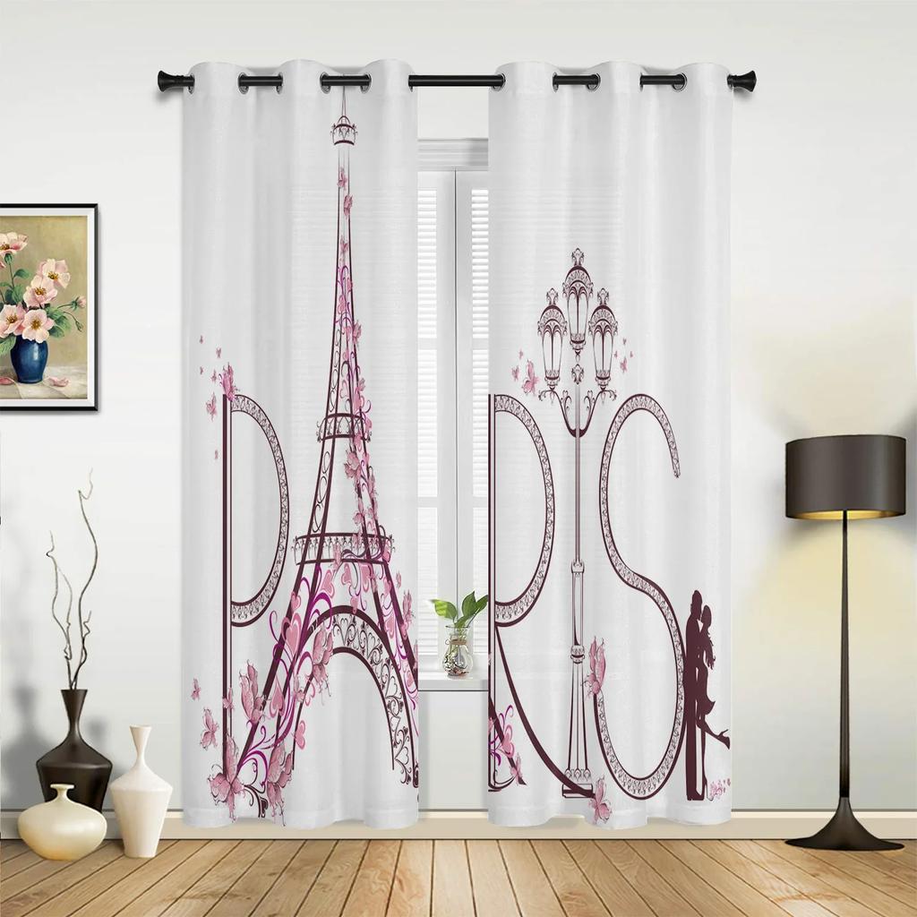 France Paris Tower  Air Balloon Retro Curtains for Bedroom Living Room Drapes Kitchen Children Window Curtain Home Decor