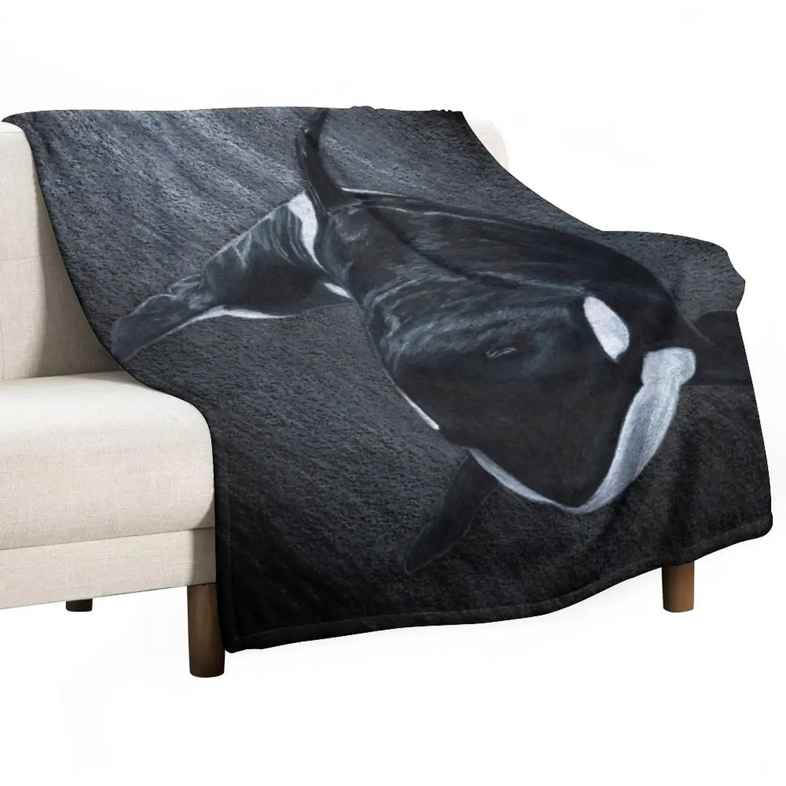 White Whale - Orca Throw Blanket Multi-Purpose Picnic Blanket Dorm Room Essentials Custom Blanket 75X95CM